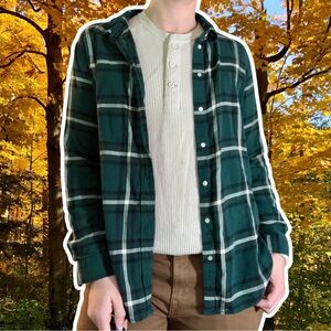 H&M Hunter Green Classic Plaid Flannel Button-Up, Size 8